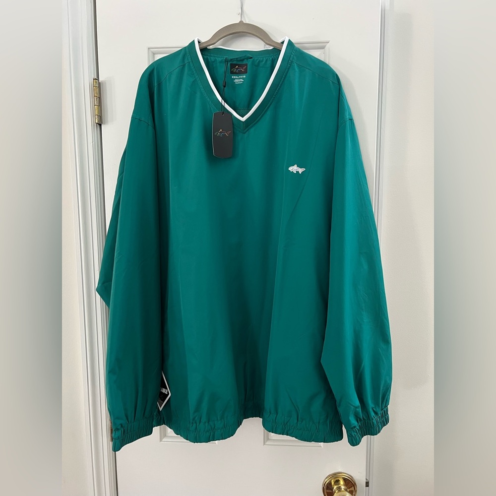 Greg Norman Collection Teal Pullover Windbreaker with White Trim